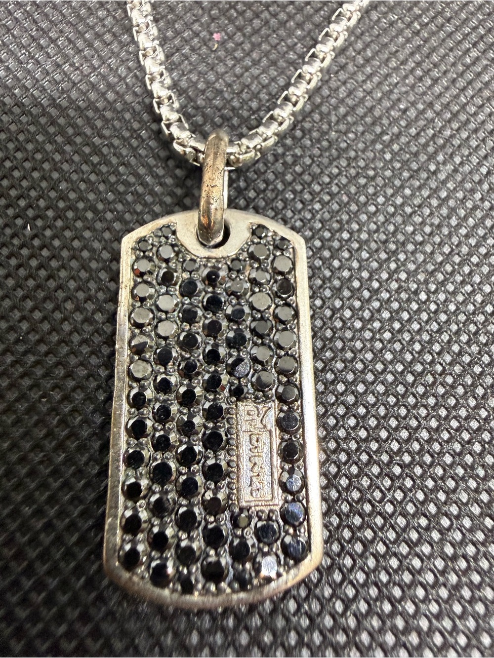 Pave Black Lab Created Diamond Dog Tag Pendant With Chain